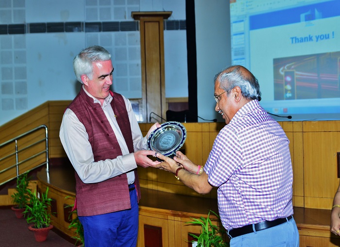 Prof. M.K. Chaudhuri, Vice Chancellor-Tezpur University felicitating Dr. Dennis Dambois, European Union delegation to India on World IP Day